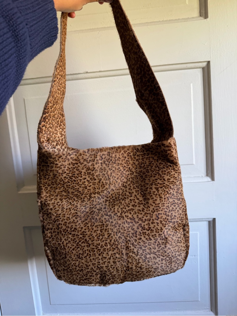 Vintage Bottega Veneta Leopard-Print Ponyhair Shoulder Bag in Brown